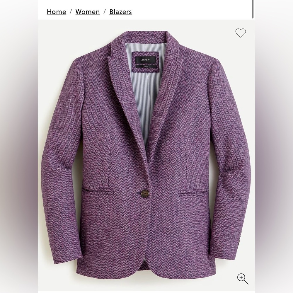 J.CREW Parke blazer in purple herringbone English wool.